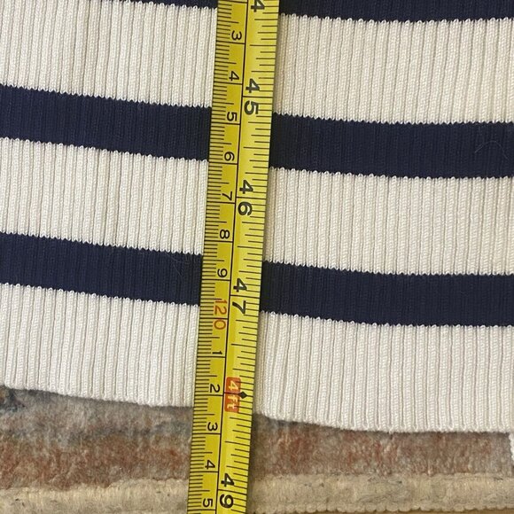 $695 CAROLINE CONSTAS Knit Stretch Midi Dress Striped White/Navy Bodycon L - Picture 10 of 11